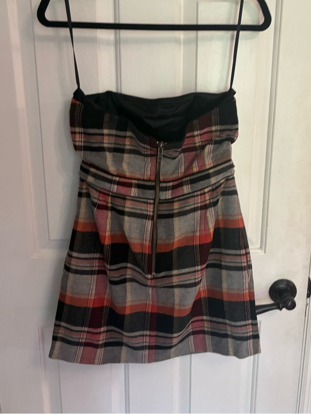 French Connection Strapless Plaid Dress in Navy, Red, Gray - Picture 4 of 7